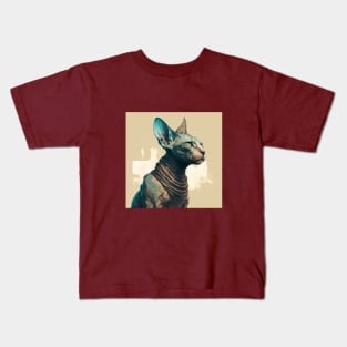 Illustration of a sphinx cat looking to the side on the beige background Kids T-Shirt